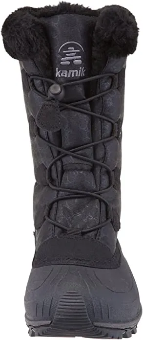 Kamik Momentum Black II Pull On Rounded Toe Waterproof Fur Trim Ankle Snow Boots