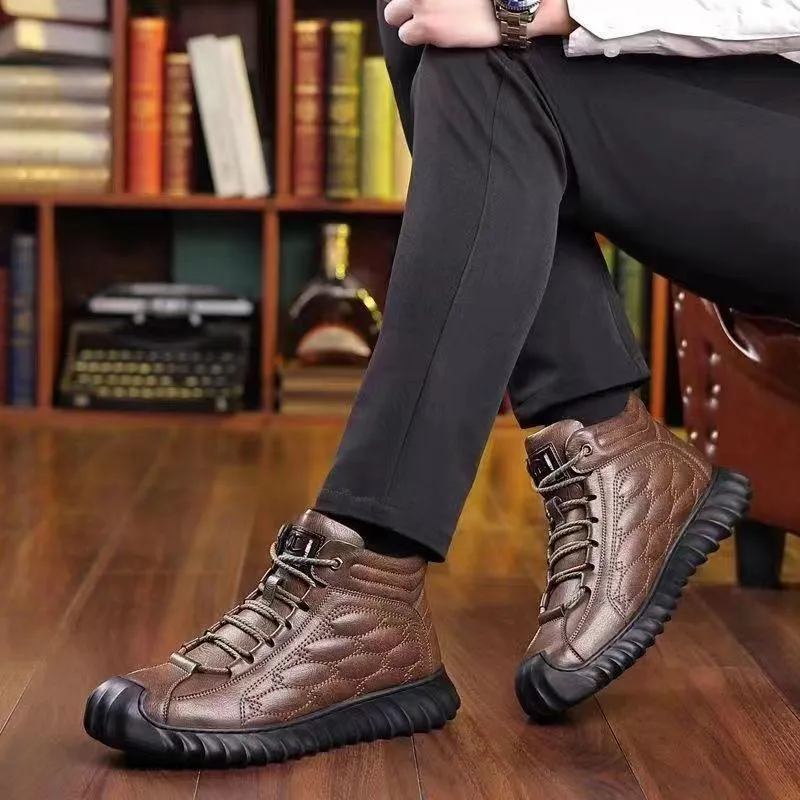 Winter Men Boots leather Waterproof Warm Fur Snow Boots