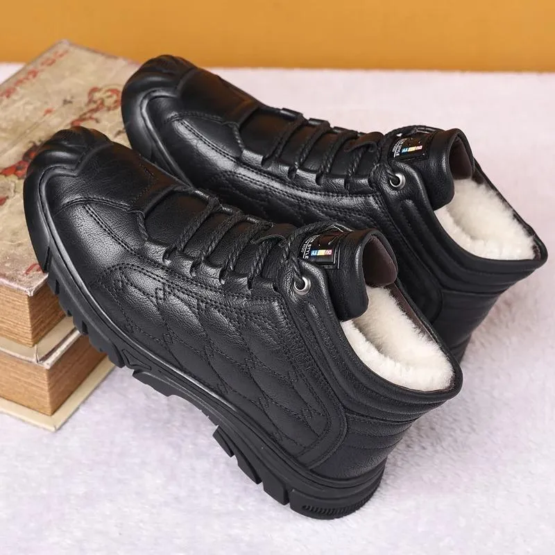 Winter Men Boots leather Waterproof Warm Fur Snow Boots