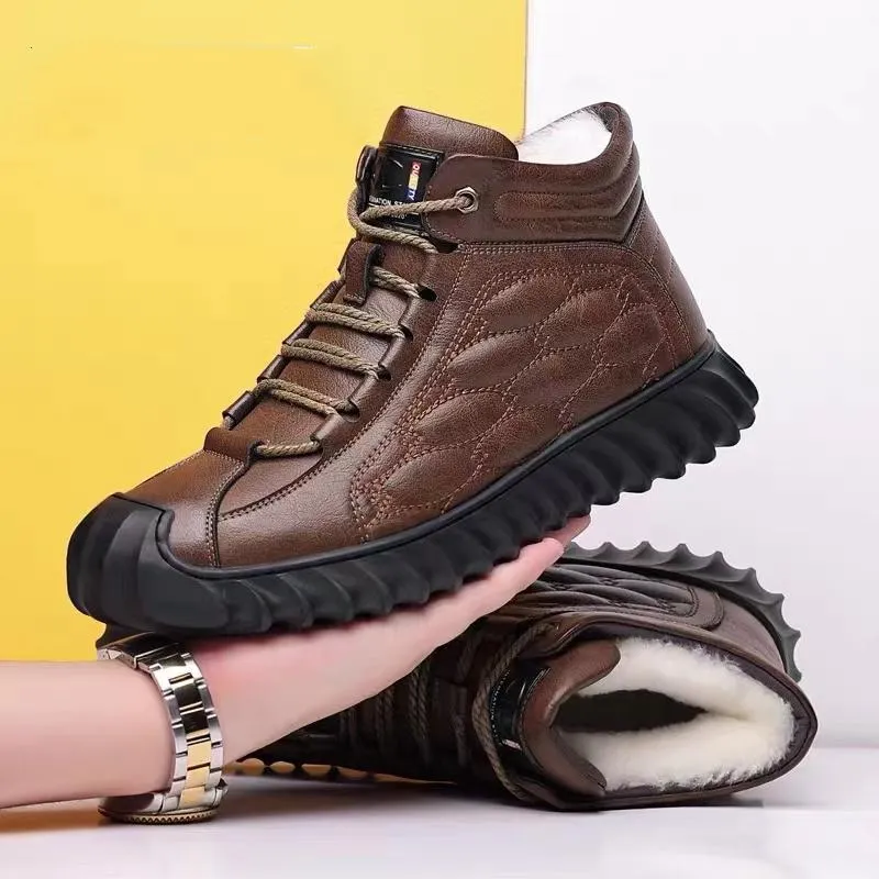Winter Men Boots leather Waterproof Warm Fur Snow Boots