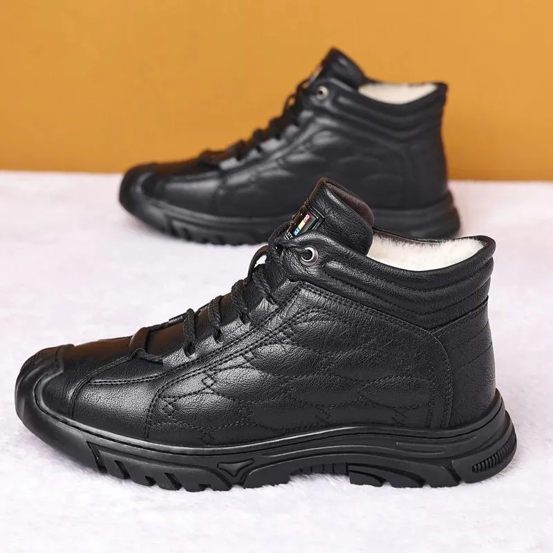 Winter Men Boots leather Waterproof Warm Fur Snow Boots
